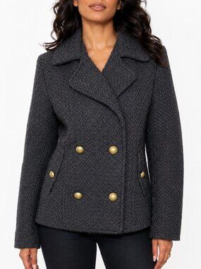 Boy Meets Girl Dark Academia Double Breasted Boucle Tweed Wool Blend Peacoat XL
